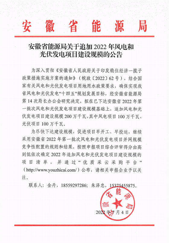 再加1GW光伏+1GW風(fēng)電！安徽2022年風(fēng)光項目建設(shè)規(guī)模擬至5GW！