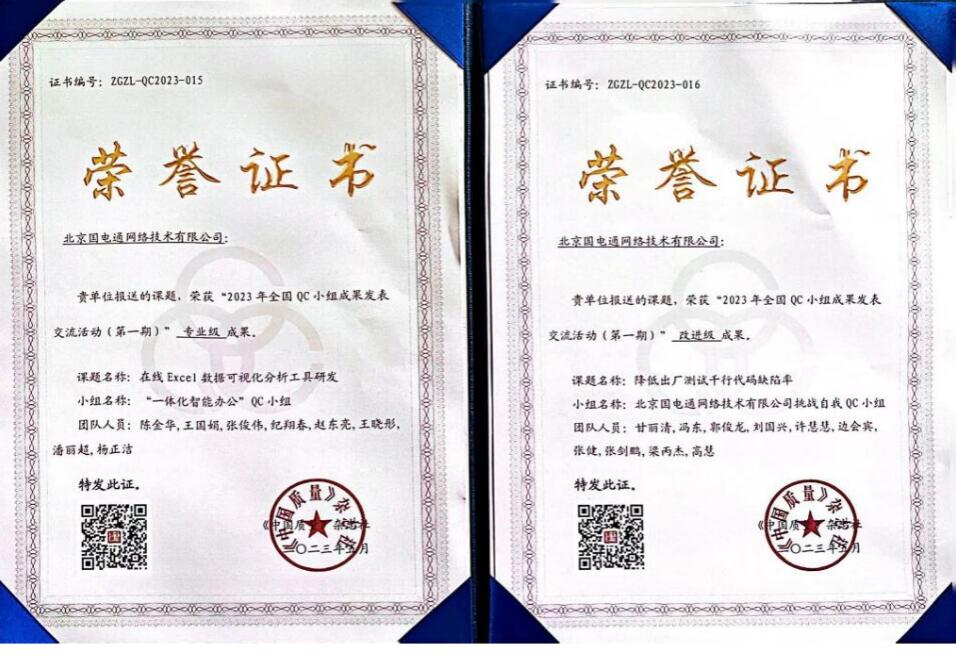 國網(wǎng)信通產(chǎn)業(yè)集團國電通兩項QC成果分獲2023年全國QC小組成果二、三等獎